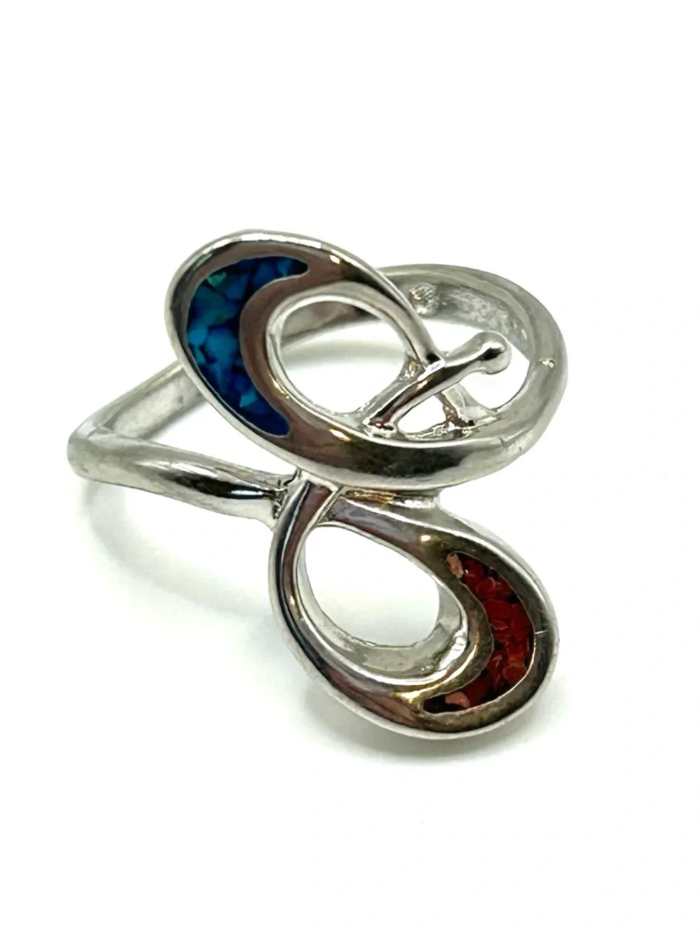 Turquoise Inlay Alpaca Silver Infinity Ring - Picture 2 of 6
